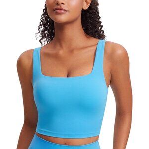 👑Women's Kayak Blue Sleeveless Pullover Square Neck Padded Sports Crop Tank Top